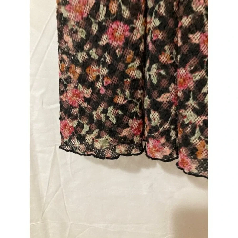 Free People Floral Mesh Blouse Womens Size Medium Black Pink Boho Core 90s Magic
